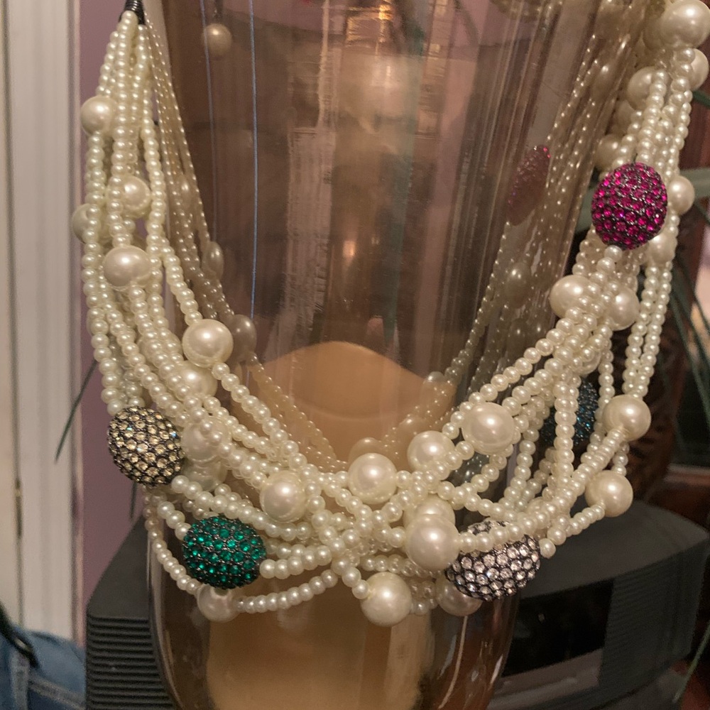 Joan Boyce Cream Pearl Necklace with Colorful Beads